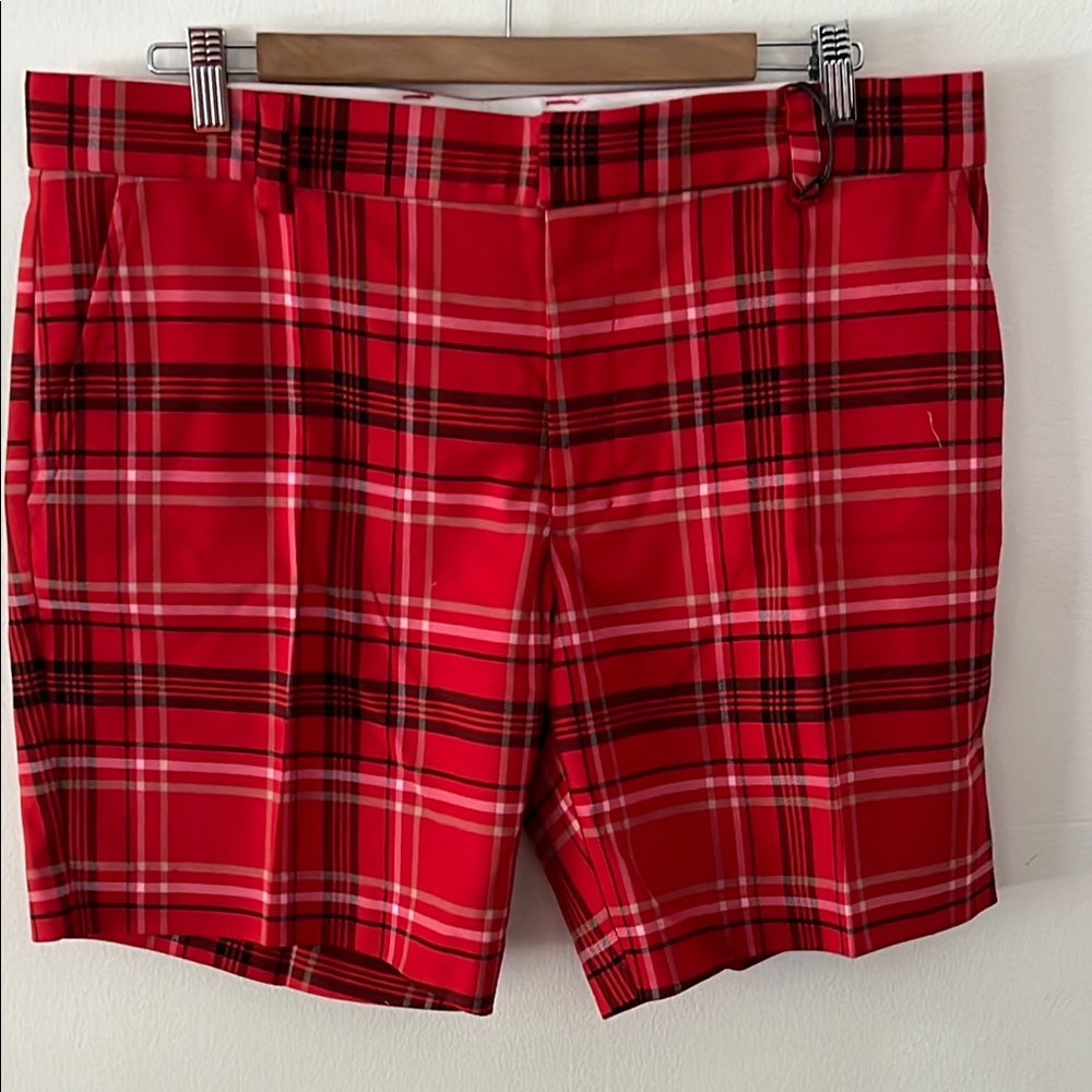 NWT 30 - 38 Mr. Turk Men’s Lawrence Plaid Shorts – Slim Fit Red Check